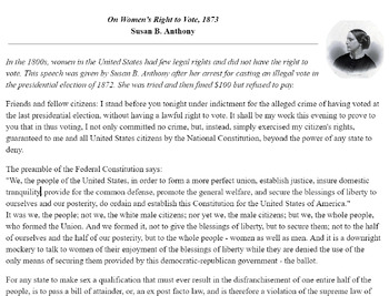 Preview of Rhetorical Analysis of Susan B. Anthony's "On Women's Right to Vote"