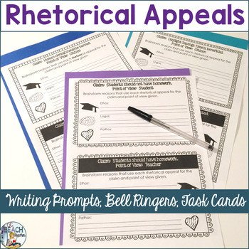 Preview of Rhetorical Appeals Writing Prompts, Bell Ringers, Task Cards