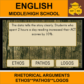 Preview of Rhetorical Arguments Devices Ethos Pathos Logos English ELA Boom Card