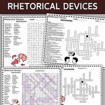 Preview of Rhetorical Devices Fun Puzzles ,Word Search And Crosswords