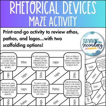 Preview of Rhetorical Appeals Maze - No-Prep Ethos Pathos Logos Rhetorical Devices Activity