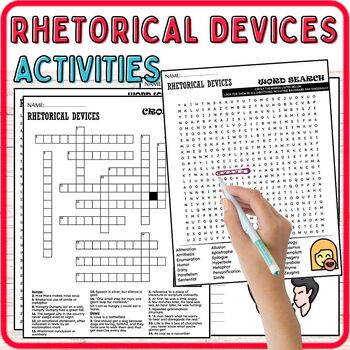 Preview of Rhetorical Devices Vocabulary Fun Worksheets,Puzzles,Wordsearch & Crosswords