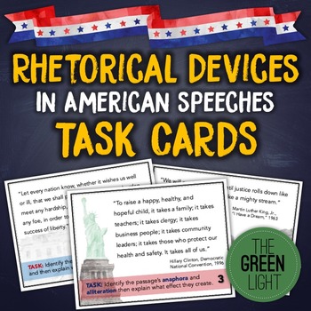 Preview of Rhetorical Devices in American Speeches Task Cards: Quizzes, Bell-Ringers
