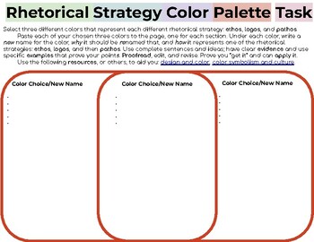 Preview of Rhetorical Strategy Color Palette Task (Learn R.S. w/this creative mini-project)