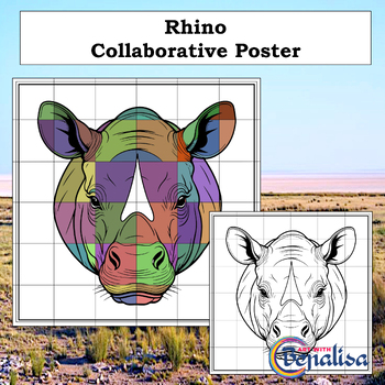 Preview of Rhino Collaborative Coloring Poster. Endangered animal/Earth Day