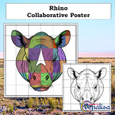 Rhino Collaborative Coloring Poster. Endangered animal/Earth Day