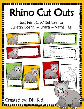 Rhino Cut Outs - Rhinoceros Name Labels - Name Tags - Zoo Bulletin Board