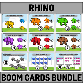 Preview of Rhino Literacy And Counting Boom Cards For Young Learners Bundle