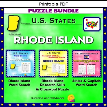 Rhode Island Puzzle BUNDLE Word Search Crossword Activities U S