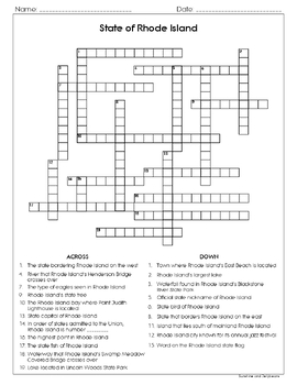 Rhode Island Research Skills Crossword Puzzle US States Geography