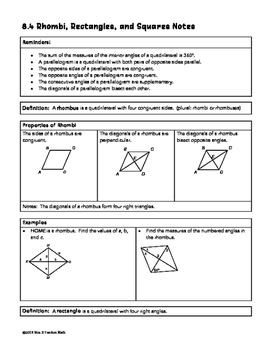 properties of a rectangle and a rhombus homework