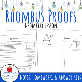 Preview of Rhombus Proofs Lesson and Homework