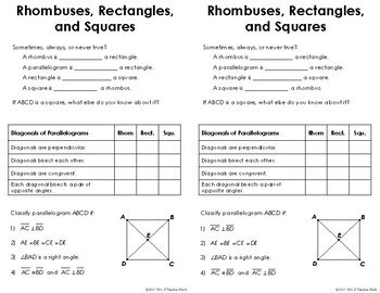 Rhombus Rectangle and Square Foldable by Mrs E Teaches Math | TpT