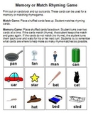 Rhyme Practice Memory/Match Game and Worksheets Common Cor