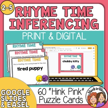Preview of Rhyme Time Task Cards: 60 Hink Pink Puzzles for Fun Inferencing Practice!