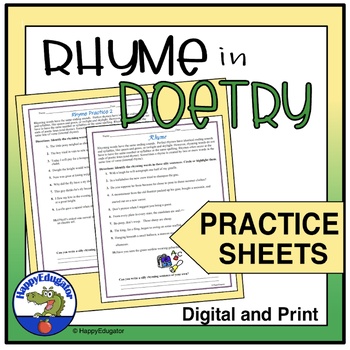 Preview of Rhyme in Poetry Practice Worksheets - Rhyming Silly Sentences