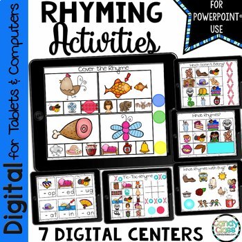 Preview of Digital Rhyming Word Activities Kindergarten Literacy PowerPoint Use