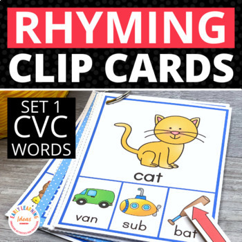 Preview of Rhyming Activity - CVC Rhyming Words Picture Clip Cards for Rhyming Practice