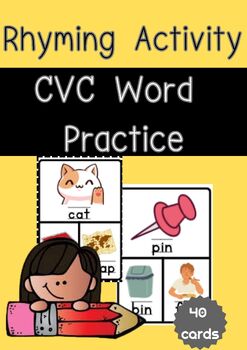 Preview of Rhyming Activity - CVC Rhyming Words Vocabulary Picture Clip Cards