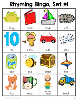 Rhyming Bingo Game by The Kinder Kids | Teachers Pay Teachers