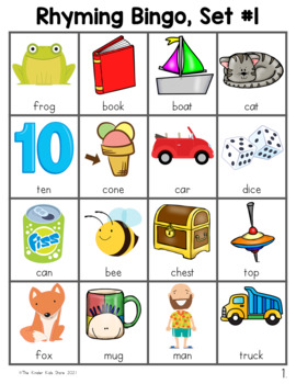 Rhyming Bingo Game by The Kinder Kids | TPT