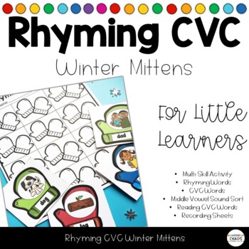 Preview of Rhyming CVC Word Mittens - Winter Phonics Game Activity 