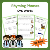 Rhyming CVC phrases | CVC words worksheets | No prep activities