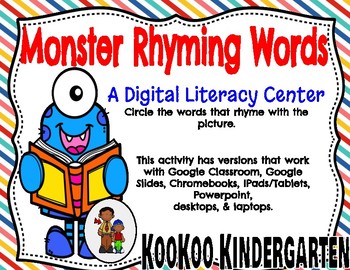 Preview of Rhyming CVC words (Back to School) -A Digital Literacy Center (Google Classroom)