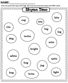 Preview of Rhyming Circles Rhyme Dog & Kite