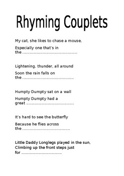 Preview of Rhyming Couplet Sheets