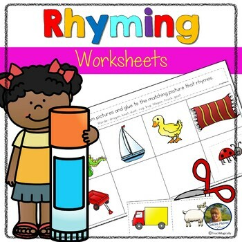 Preview of Rhyming Cut and Paste Phonological Awareness Worksheets Week 1 & Easel