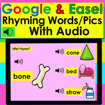 Preview of Rhyming Digital Resource GAME Google Slides & Easel Self-Checking W / Audio