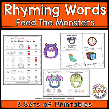 Preview of Rhyming Words  Feed The Monsters Printables and an Easel Assessment