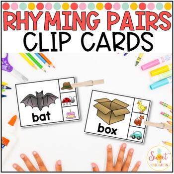 Preview of Rhyming Pairs Clip Cards | Phonics Fine Motor Center Activity