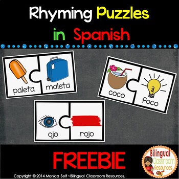 Preview of Free Rhyming Puzzles In Spanish-Rompecabezas de rimas ¡GRATIS!