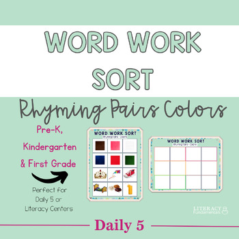 Preview of Colors Rhyming Pairs Word Work Activity Sort