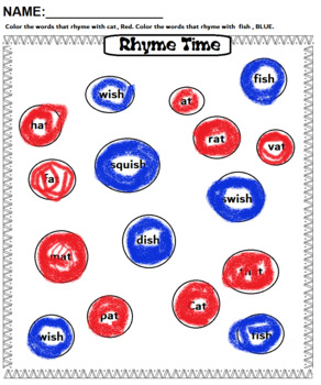 Preview of Rhyming Word Family Activity (Rhyme with Cat and Hat & Fish and Dish)