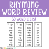 Rhyming Word Lists | 30 Word Families Ready to Print and Use
