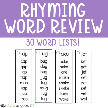 Preview of Rhyming Word Lists | 30 Word Families Ready to Print and Use