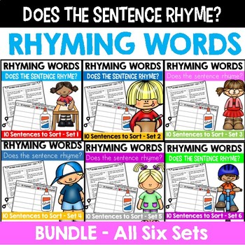 Preview of Rhyming Word Sentence Sort Worksheets BUNDLE
