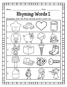 Rhyming Words - Matching Pictures: Worksheets and EASEL Activities