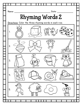 Rhyming Words - Matching Pictures: Worksheets and EASEL Activities