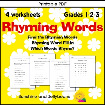 rhyming words 4 worksheets great practice grades 1