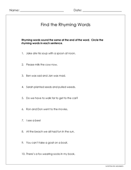 rhyming words 4 worksheets great practice grades 1 2 3 tpt