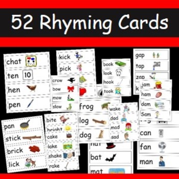 Preview of Rhyming Words- 52 cards with words and pictures