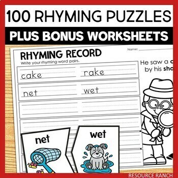 Preview of Rhyming Words Activities with Rhyming Worksheets and 100 Puzzles