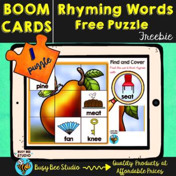 Preview of RHYME WORDS BOOM CARDS HIDDEN PICTURE GAME PHONICS RHYMING PRACTICE FREEBIE