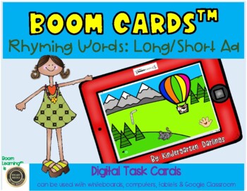 Preview of Rhyming Words: Long/Short Aa Words- Digital Boom Cards for Distance Learning