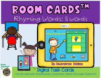 Preview of Rhyming Words: Long/Short Ii Words- Digital Boom Cards for Distance Learning