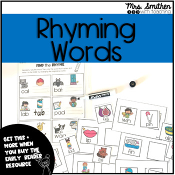 Rhyming Words - Match the Rhyme - First Grade Reading Center + Worksheets